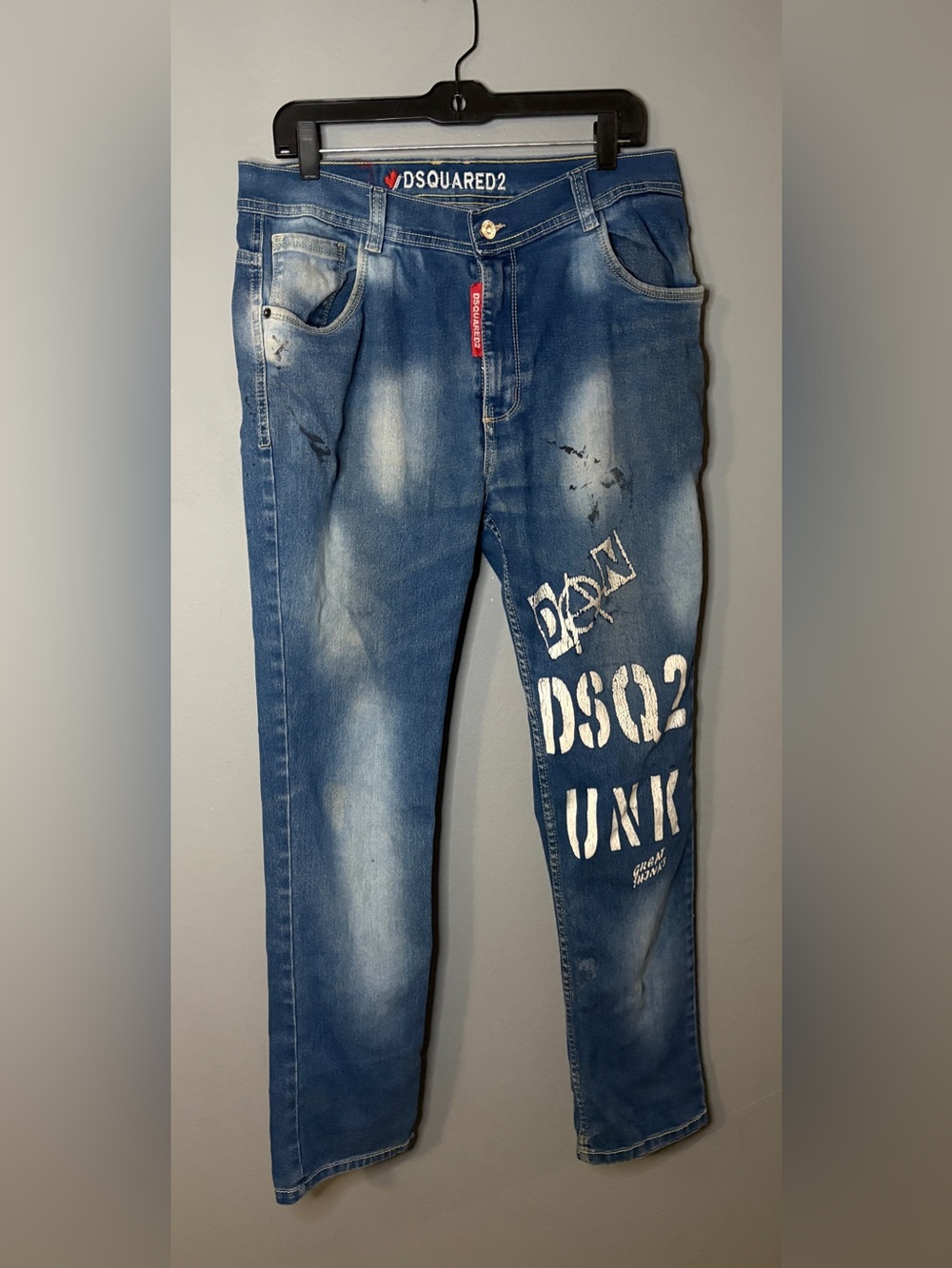 DSQUARED2 Blue Slim Distressed Jeans with White Graphic